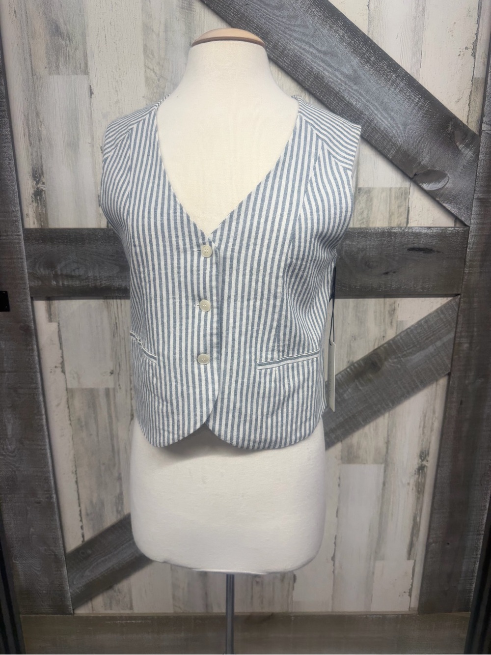Striped Blue & White Button-Front Vest